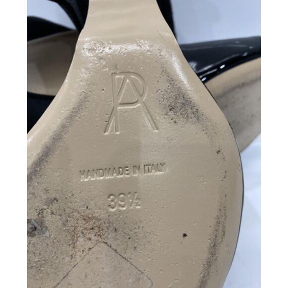 Paul Andrew Black Open Toe Patent Velvet Wedge Sandals - Picture 14 of 14